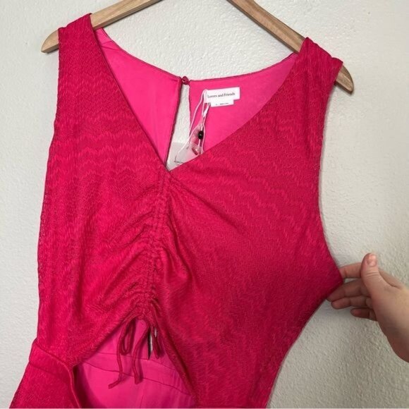Lovers and friends Sharon hot pink cut out sleeveless jumpsuit size XL chevron - Picture 4 of 12